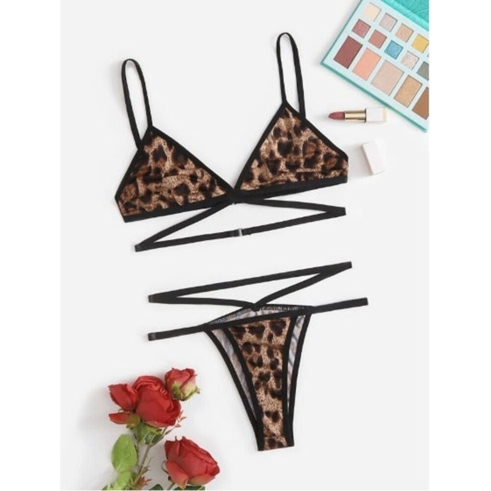 Size 10 (Large) Leopard Cut-out Lingerie Set
